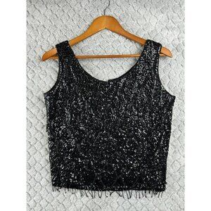 Macys Sequin & Bead Sleeveless Top Vintage Size 36 100% Wool 100% Rayon Black